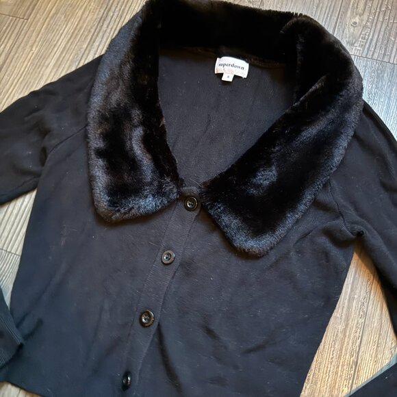 SUPERDOWN MILIANA BLACK FAUX FUR CARDIGAN KNIT - SMALL - Picture 3 of 3
